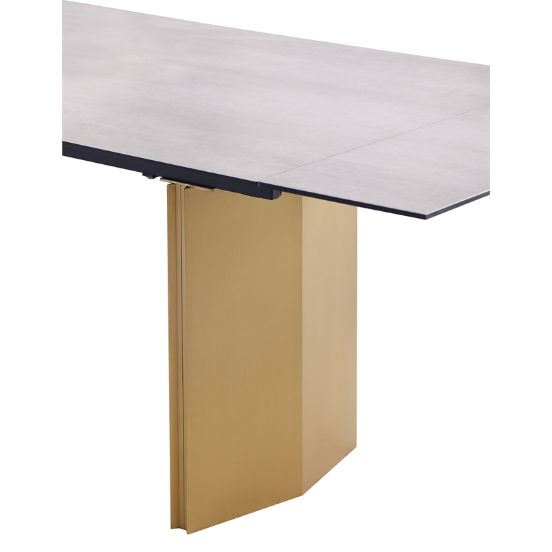 Pemberly Row 97-inch Glass Top Extension Dining Table in Beige