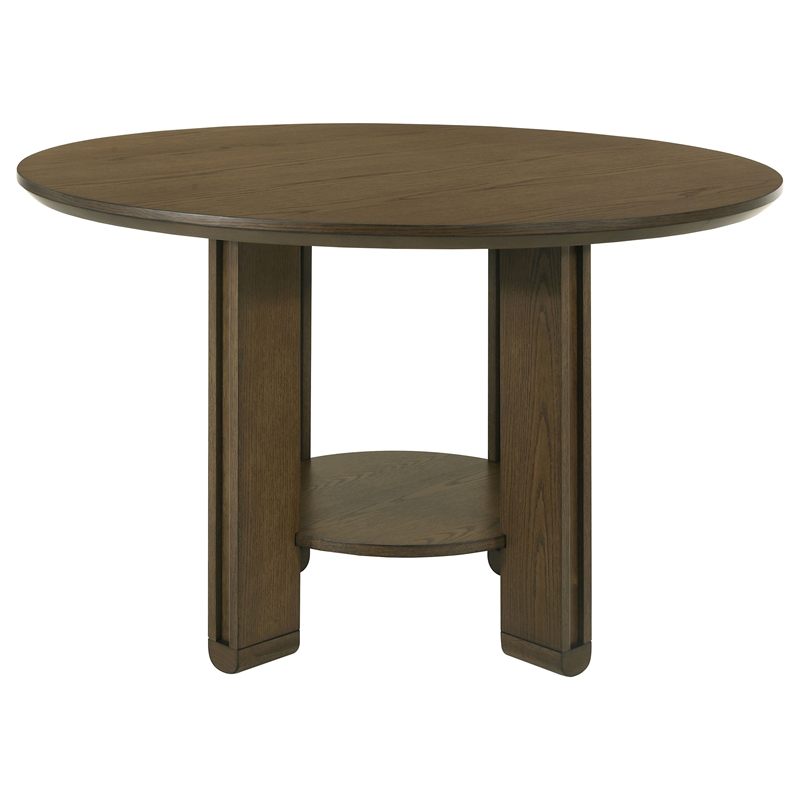 Pemberly Row 47-inch Round Wood Dining Table with Shelf in Brown