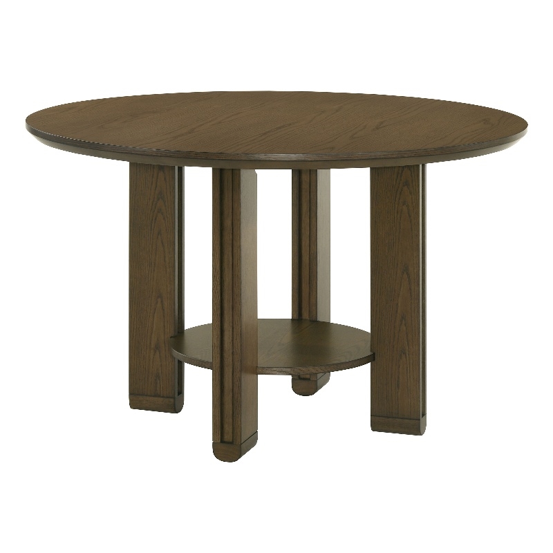 Pemberly Row 47-inch Round Wood Dining Table with Shelf in Brown