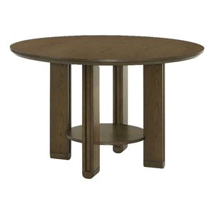 Pemberly Row 47-inch Round Wood Dining Table with Shelf in Brown