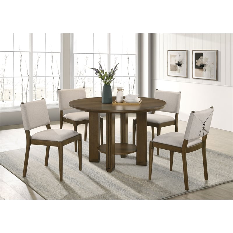 Pemberly Row 5-piece Round Wood Dining Room Table Set in Brown