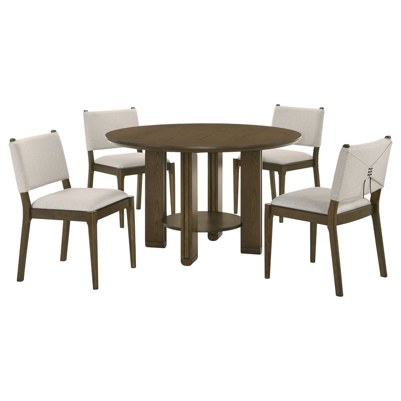 Pemberly Row 5-piece Round Wood Dining Room Table Set in Brown