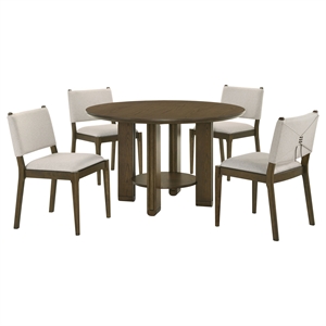 Pemberly Row 5-piece Round Wood Dining Room Table Set in Brown