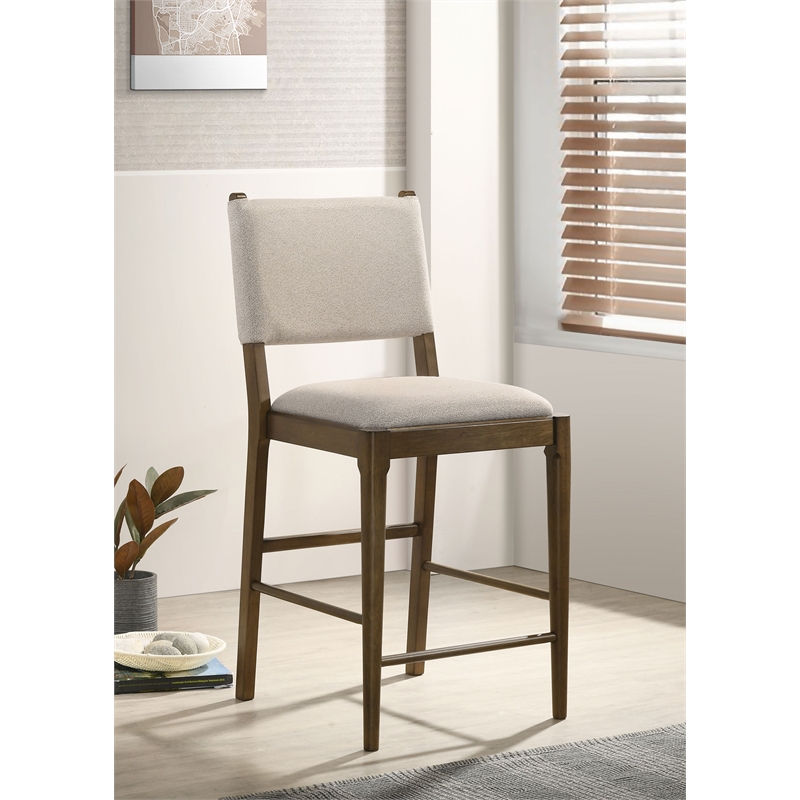 Pemberly Row Upholstered Fabric Counter Height Chair Set of 2 in Brown