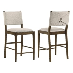 Pemberly Row Upholstered Fabric Counter Height Chair Set of 2 in Brown