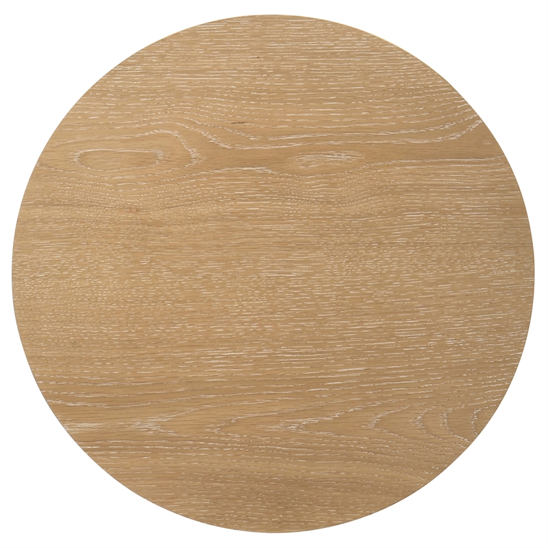 Pemberly Row Round Wood End Table with Lower Shelf in Washed Oak