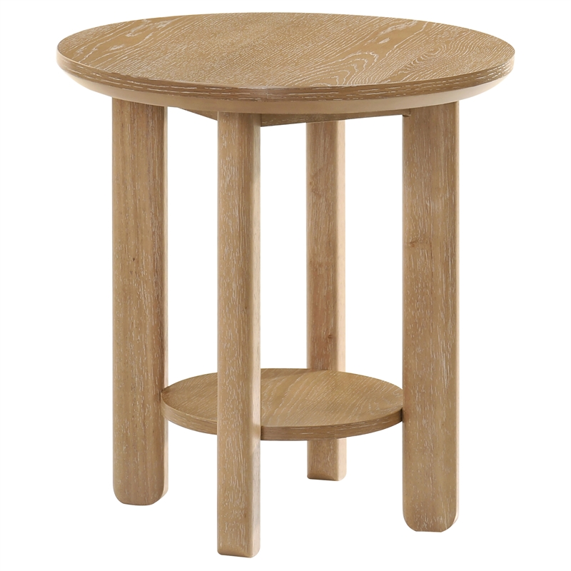 Pemberly Row 2-piece Round Transitional Wood Coffee Table Set in Washed Oak