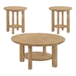 Pemberly Row 3-piece Round Transitional Wood Coffee Table Set in Washed Oak