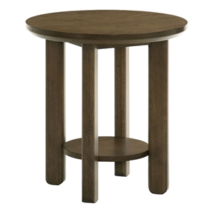 Pemberly Row 22&quot Round Transitional Wood Side End Table with Shelf in Brown