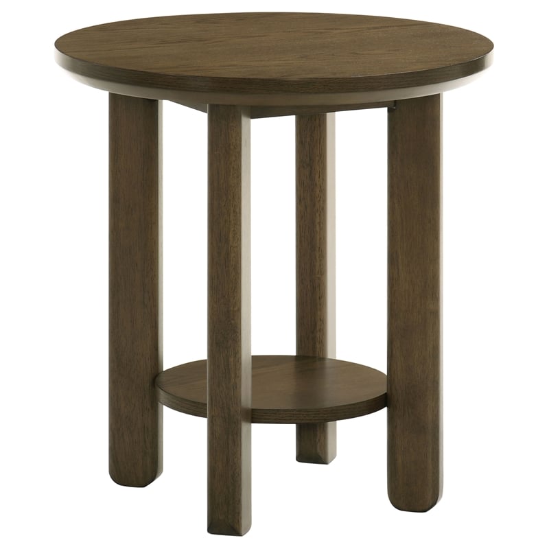 Pemberly Row 2-piece Round Transitional Wood Coffee Table Set in Brown