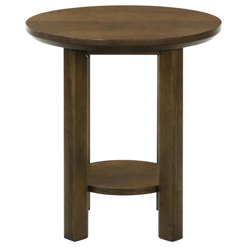 Pemberly Row 2-piece Round Transitional Wood Coffee Table Set in Brown
