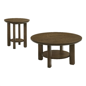 Pemberly Row 2-piece Round Transitional Wood Coffee Table Set in Brown
