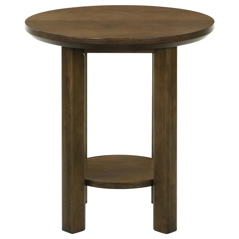 Pemberly Row 3-piece Round Transitional Wood Coffee Table Set in Brown