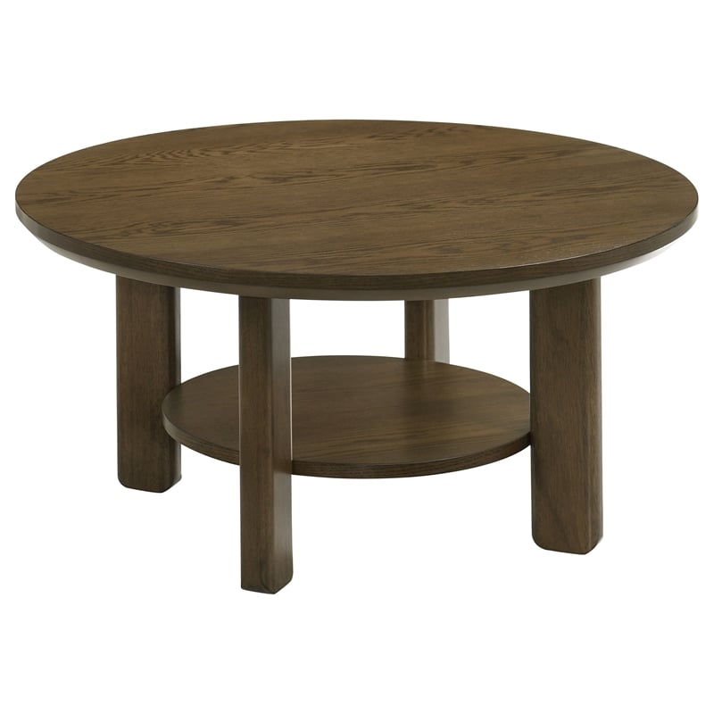 Pemberly Row 3-piece Round Transitional Wood Coffee Table Set in Brown