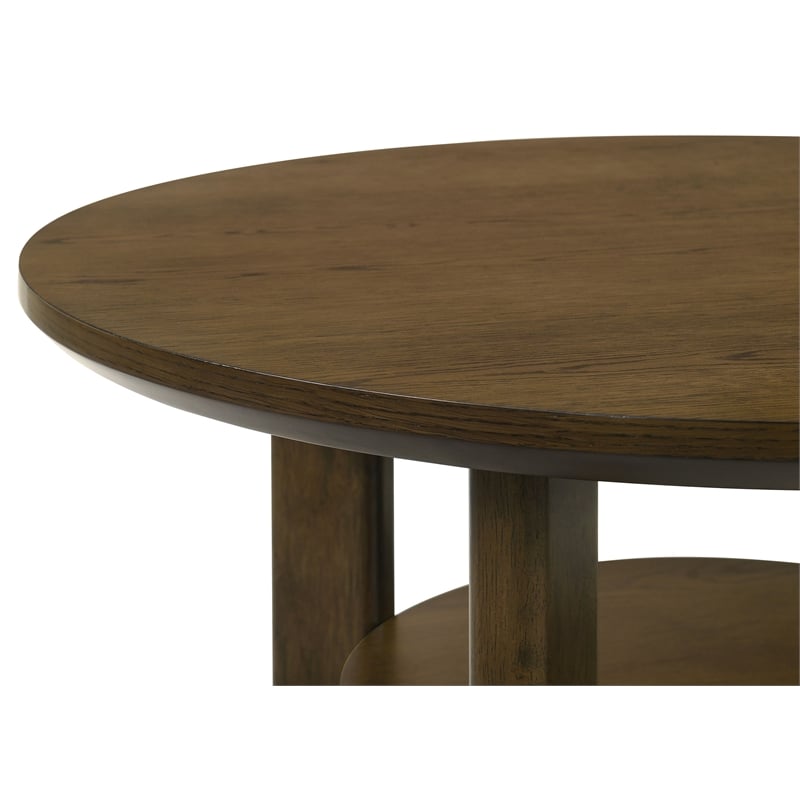 Pemberly Row 3-piece Round Transitional Wood Coffee Table Set in Brown