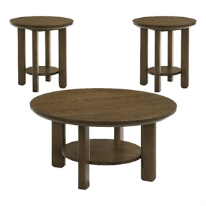 Pemberly Row 3-piece Round Transitional Wood Coffee Table Set in Brown