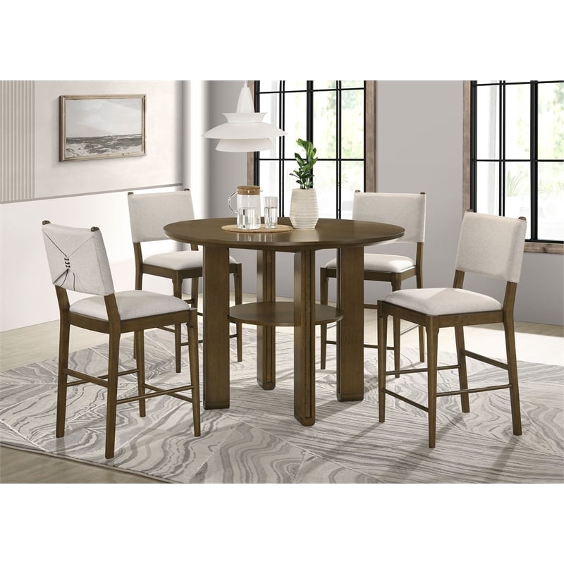Pemberly Row 5-piece Round Counter Height Dining Room Set in Brown