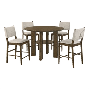 Pemberly Row 5-piece Round Counter Height Dining Room Set in Brown