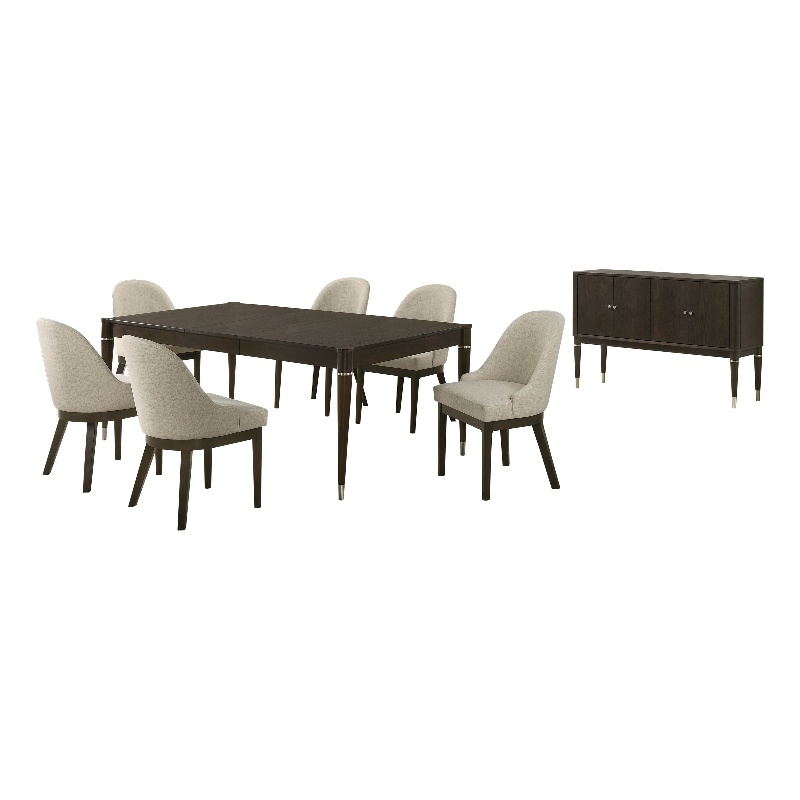 Pemberly Row 8-piece Dining Table Set with Sideboard in Ash Brown