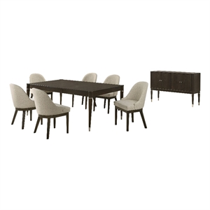 Pemberly Row 8-piece Dining Table Set with Sideboard in Ash Brown