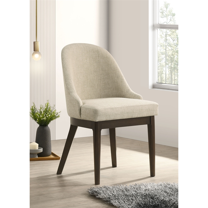 Pemberly Row Upholstered Fabric Dining Side Chair Set of 2 in Beige