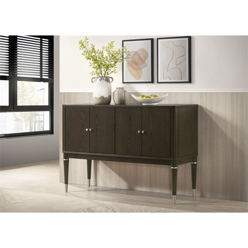 Pemberly Row 4-door Dining Sideboard Server with Shelves in Ash Brown