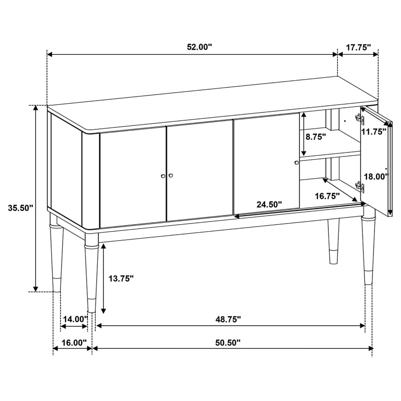 Pemberly Row 4-door Dining Sideboard Server with Shelves in Ash Brown