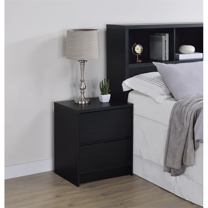 Pemberly Row 2-drawer Nightstand with LED Lights and USB Ports in Black