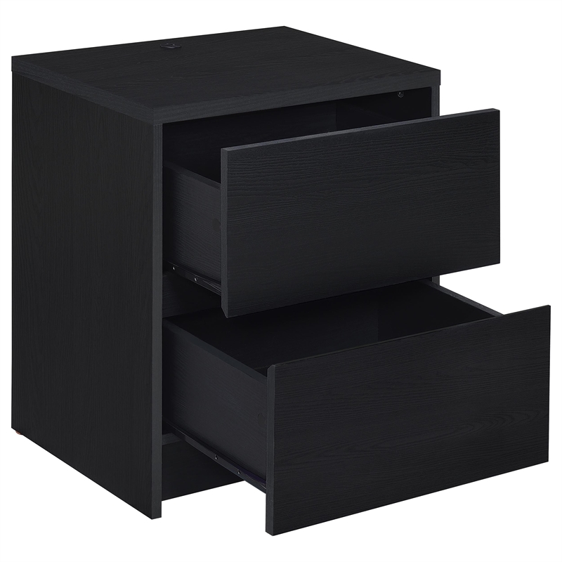 Pemberly Row 2-drawer Nightstand with LED Lights and USB Ports in Black