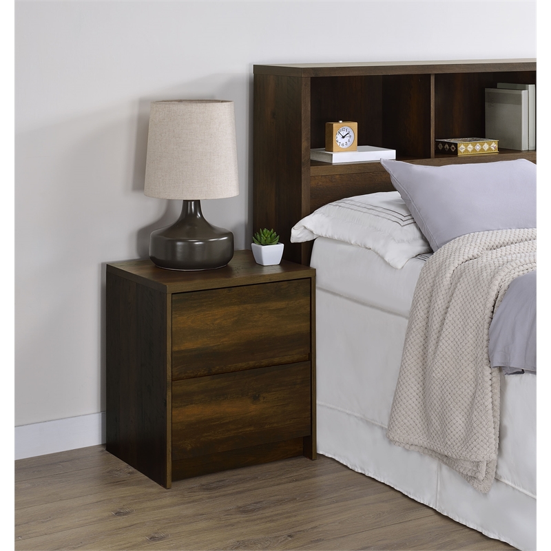 Pemberly Row 2-drawer Nightstand with LED Lights and USB Ports in Dark Pine