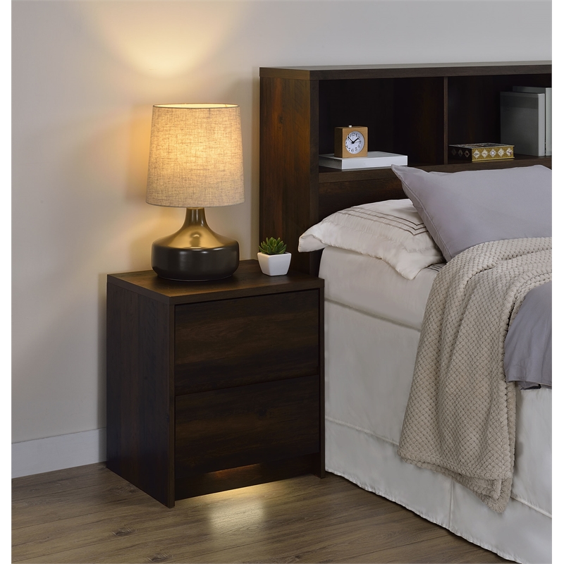 Pemberly Row 2-drawer Nightstand with LED Lights and USB Ports in Dark Pine