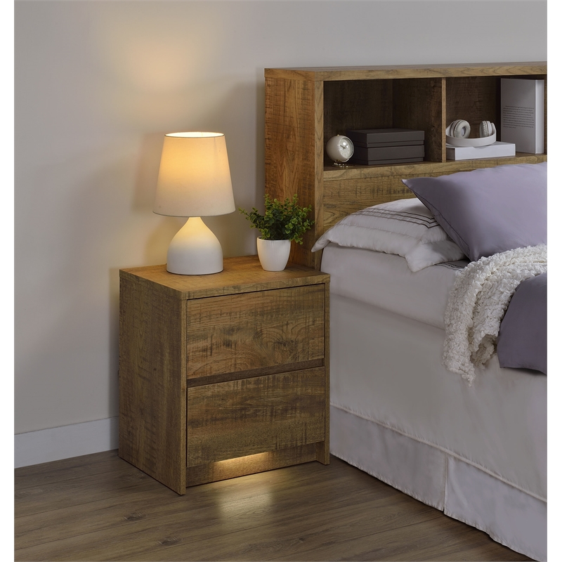 Pemberly Row 2-drawer Nightstand with LED Lights and USB Ports in Mango