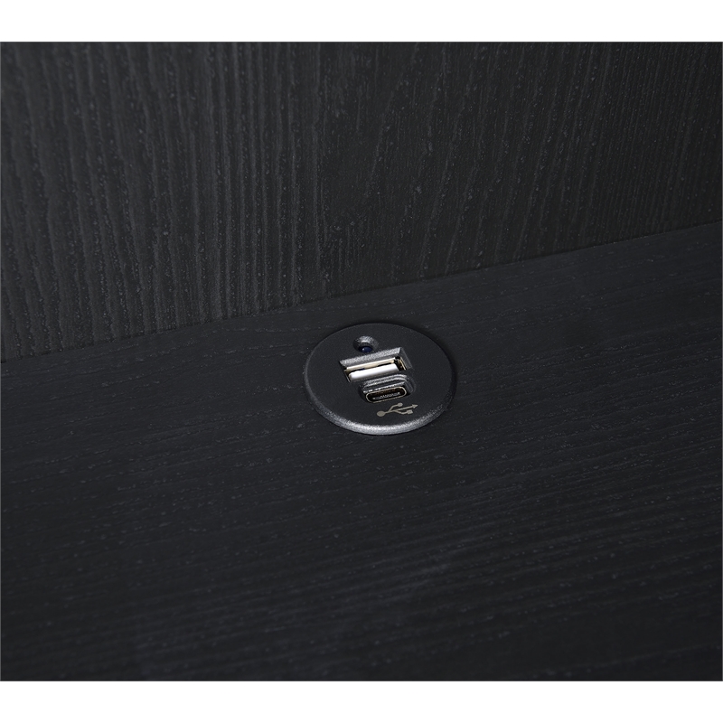 Pemberly Row 3-Shelf Bookcase with USB and Lockable Drawer in Black