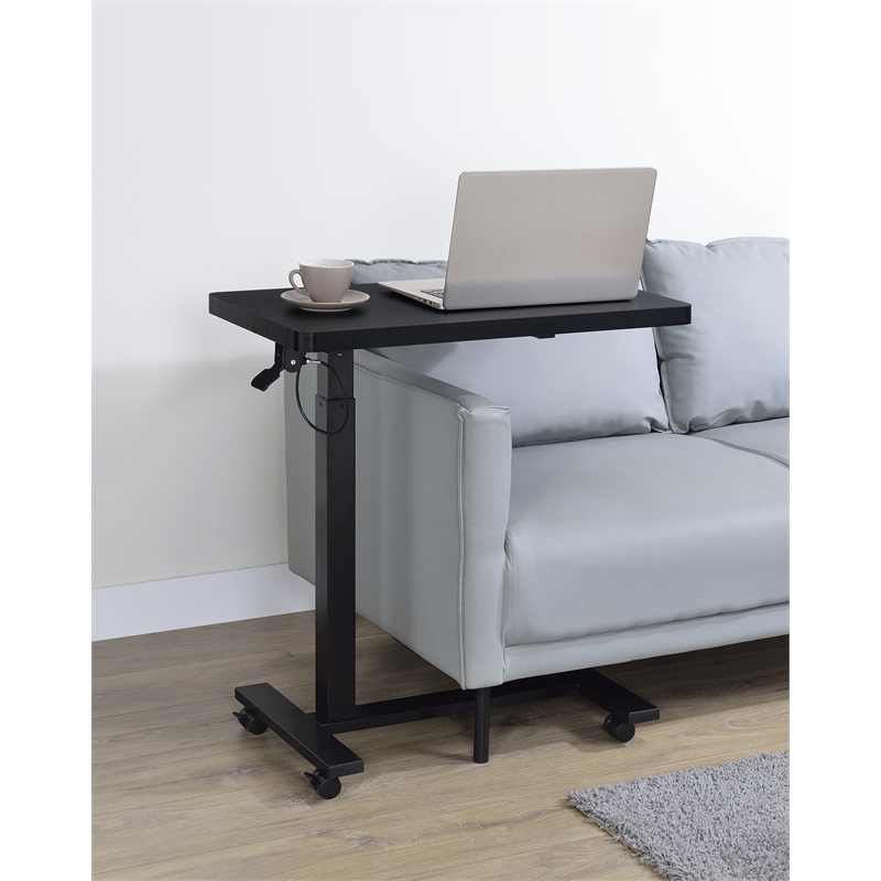 Pemberly Row Pneumatic Adjustable C-Shape Side Table with Casters in Black