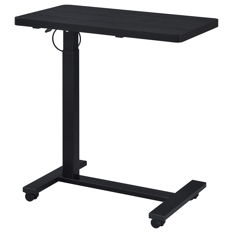 Pemberly Row Pneumatic Adjustable C-Shape Side Table with Casters in Black