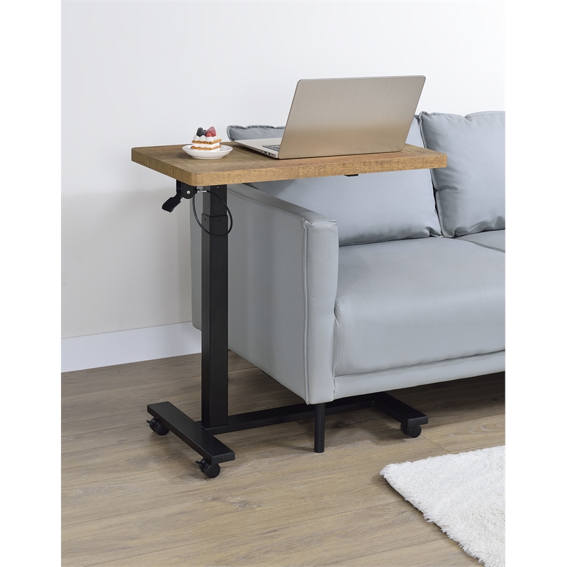 Pemberly Row Pneumatic Adjustable C-Shape Side Table with Casters in Brown