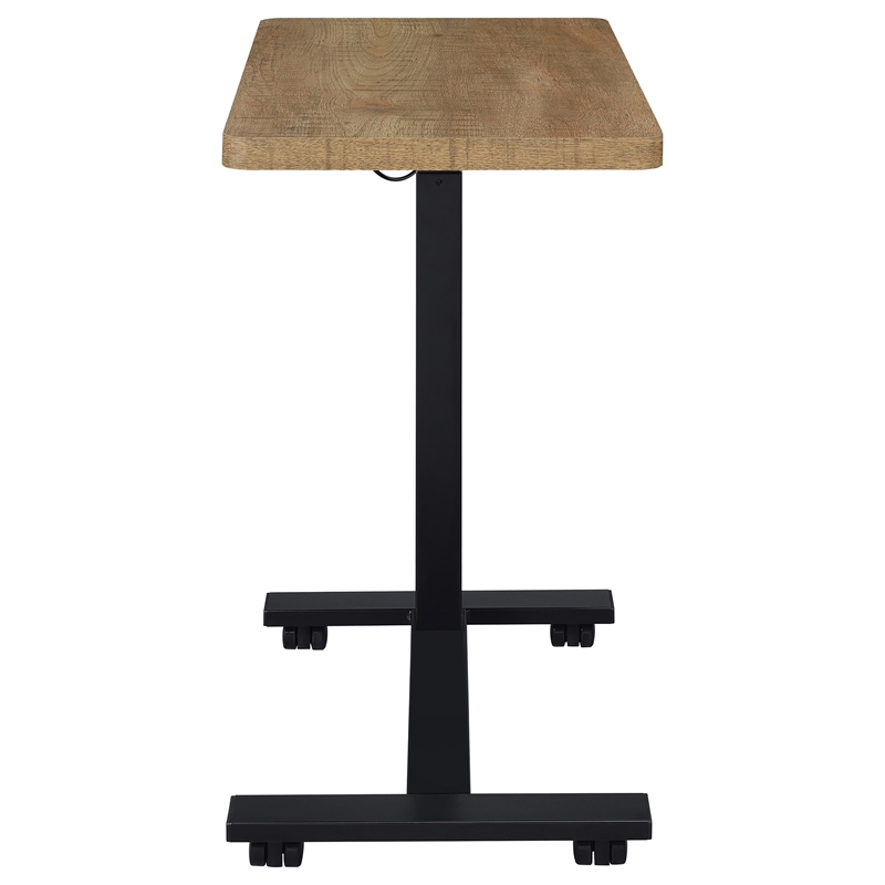 Pemberly Row Pneumatic Adjustable C-Shape Side Table with Casters in Brown