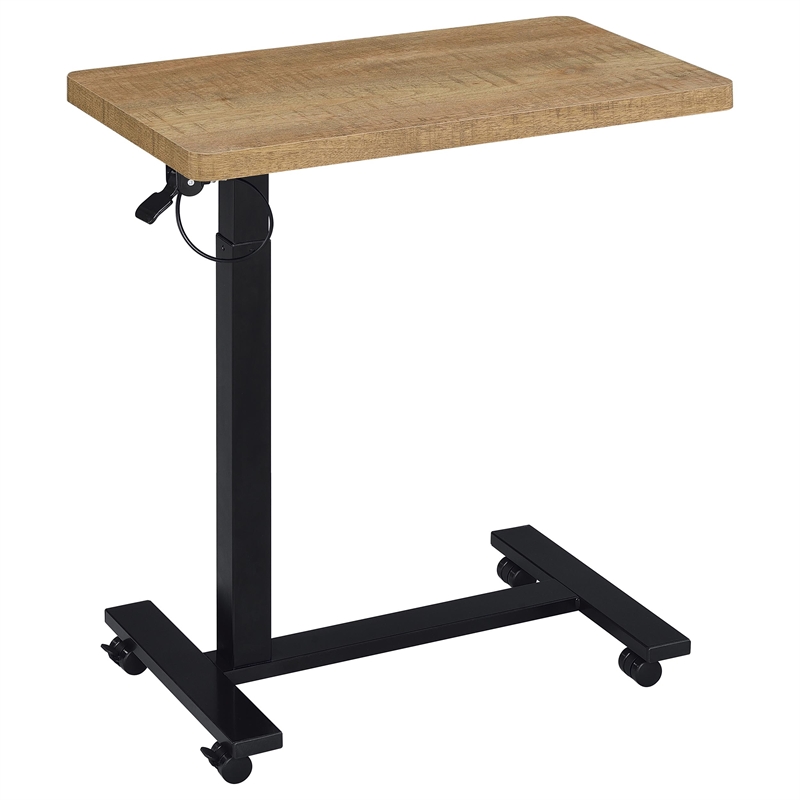 Pemberly Row Pneumatic Adjustable C-Shape Side Table with Casters in Brown