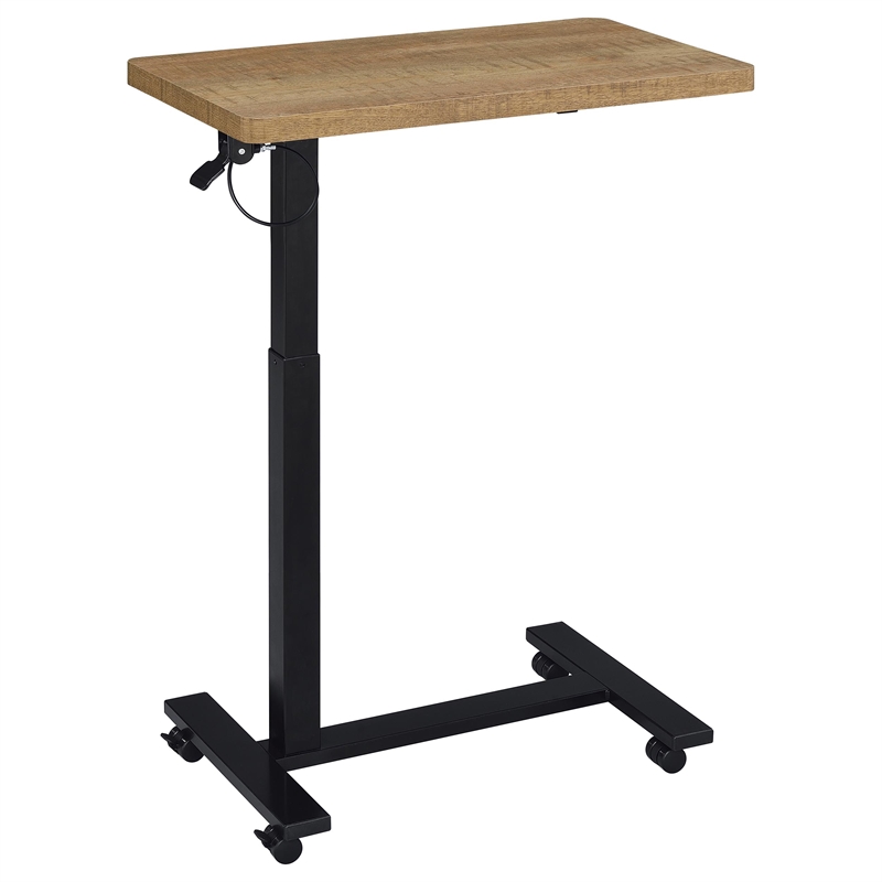 Pemberly Row Pneumatic Adjustable C-Shape Side Table with Casters in Brown