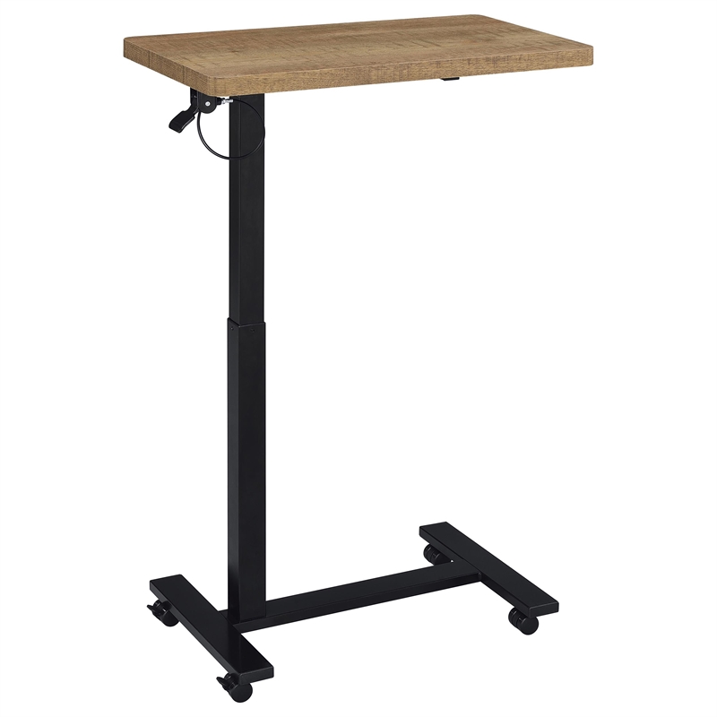 Pemberly Row Pneumatic Adjustable C-Shape Side Table with Casters in Brown