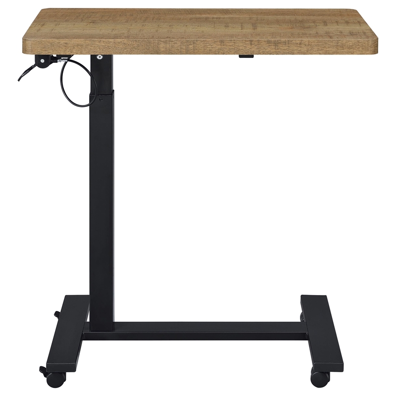 Pemberly Row Pneumatic Adjustable C-Shape Side Table with Casters in Brown