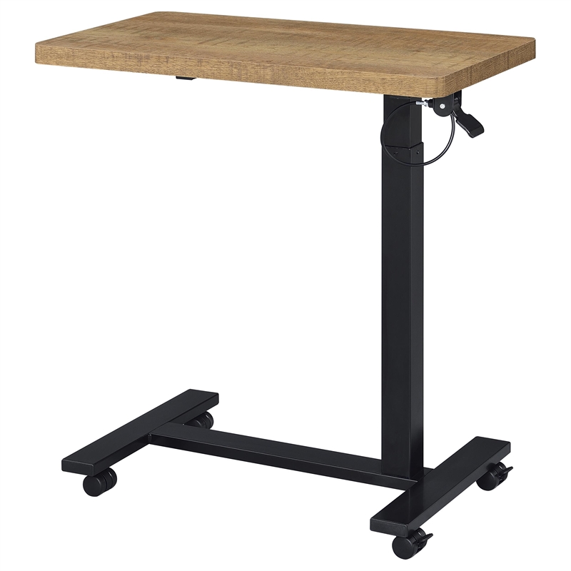 Pemberly Row Pneumatic Adjustable C-Shape Side Table with Casters in Brown