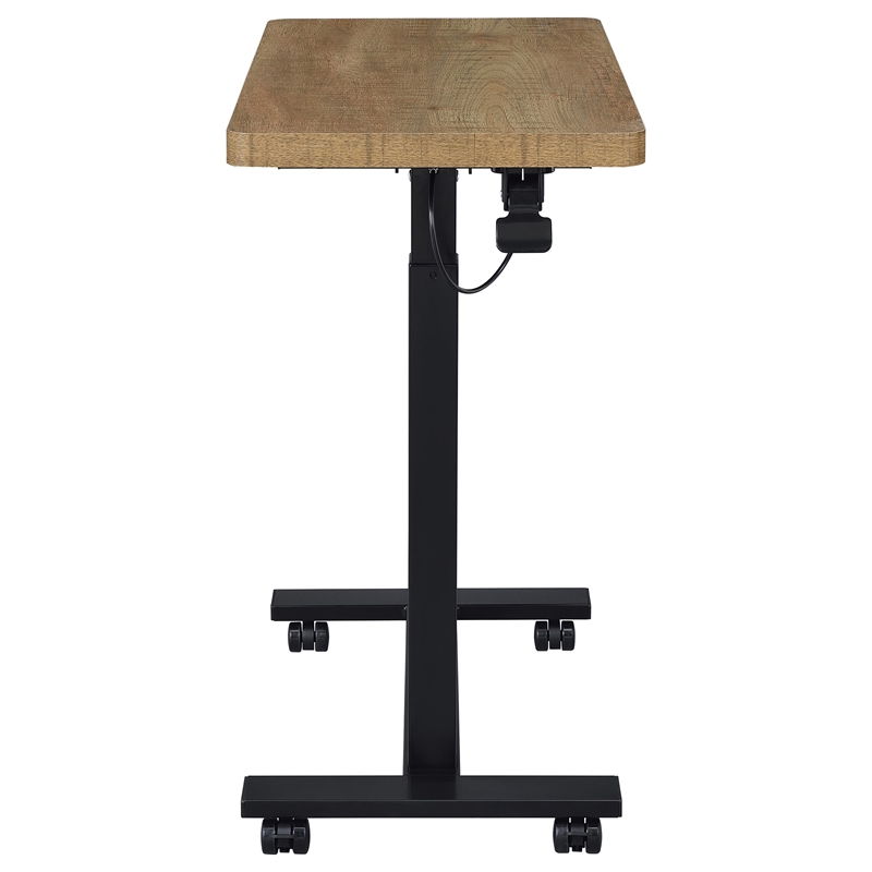 Pemberly Row Pneumatic Adjustable C-Shape Side Table with Casters in Brown