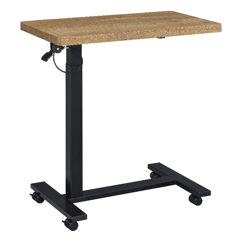 Pemberly Row Pneumatic Adjustable C-Shape Side Table with Casters in Brown