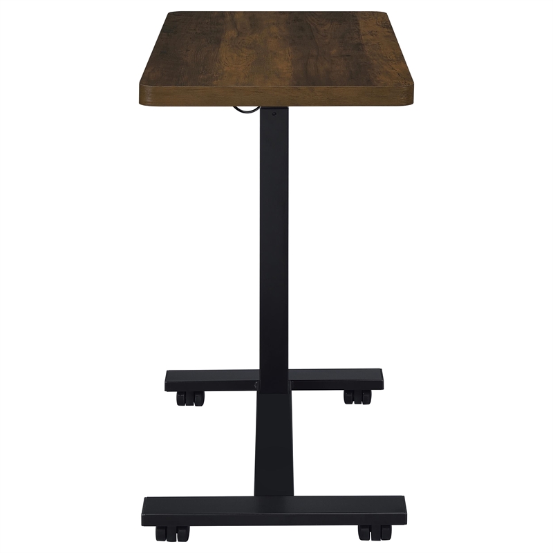 Pemberly Row Adjustable C-Shape Side Table with Casters in Dark Pine