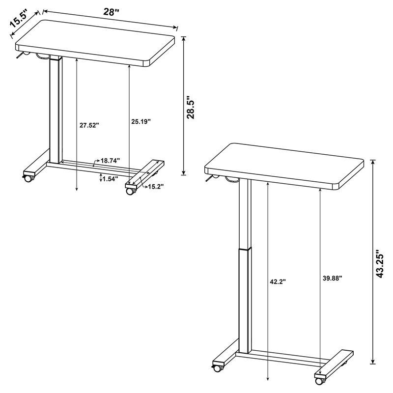 Pemberly Row Adjustable C-Shape Side Table with Casters in Dark Pine