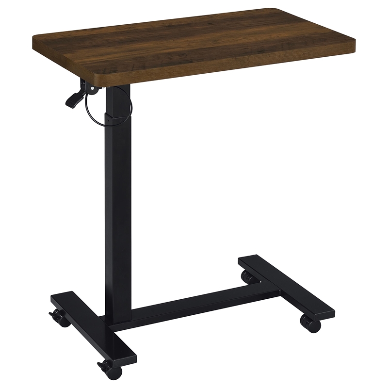 Pemberly Row Adjustable C-Shape Side Table with Casters in Dark Pine