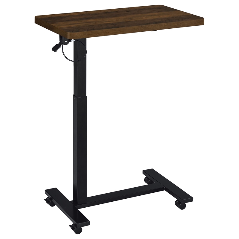 Pemberly Row Adjustable C-Shape Side Table with Casters in Dark Pine