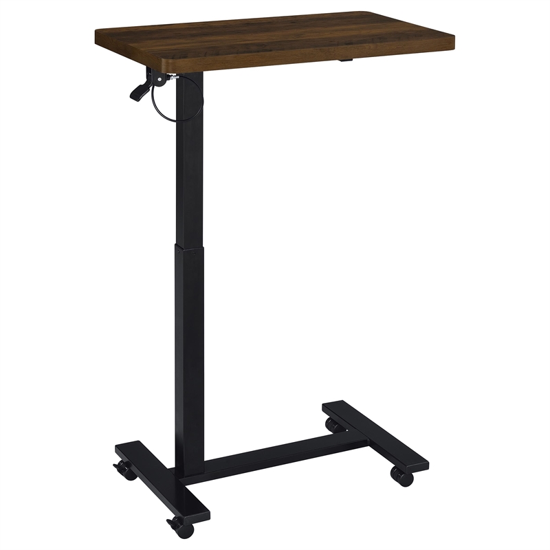 Pemberly Row Adjustable C-Shape Side Table with Casters in Dark Pine