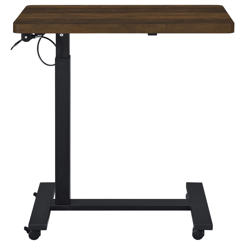 Pemberly Row Adjustable C-Shape Side Table with Casters in Dark Pine